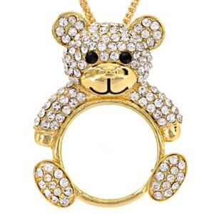 TEDDY BEAR PENDANT W/MAGNIFYING GLASS CENTER GOLD TONE CHAIN NECKLACE
